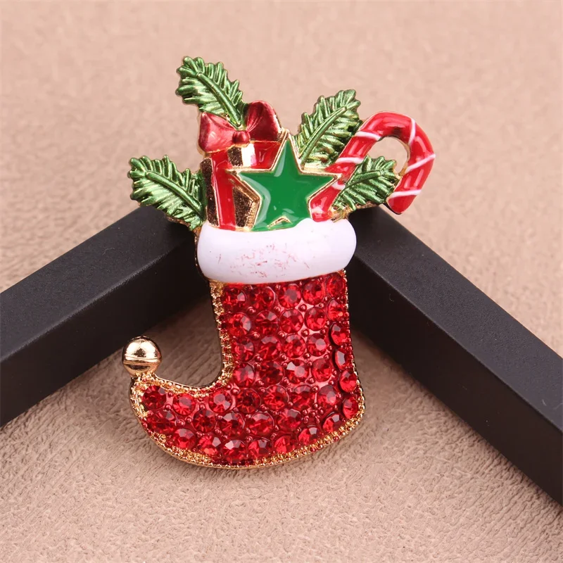 

Designer Art Creative Heavy Duty Elegant Peplum Gift a Friend Rhinestone Christmas Stocking Coat Women Brooch Pin Decoration