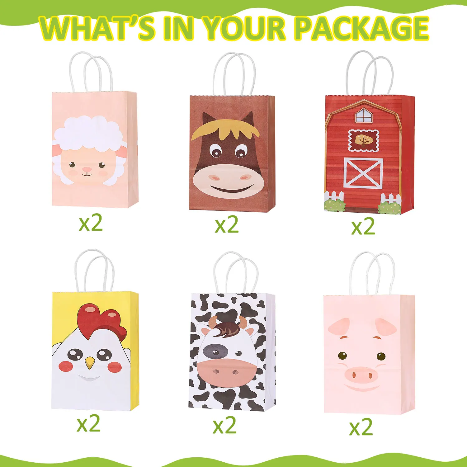 12/24 Stück Bauernhoftier-Partygeschenktüten mit Griffen, Scheunenhof, Geburtstagsgeschenk, Leckerli, Goody-Taschen, Kraftpapier, Süßigkeiten-Geschenktüte für Kinder – Detail 3