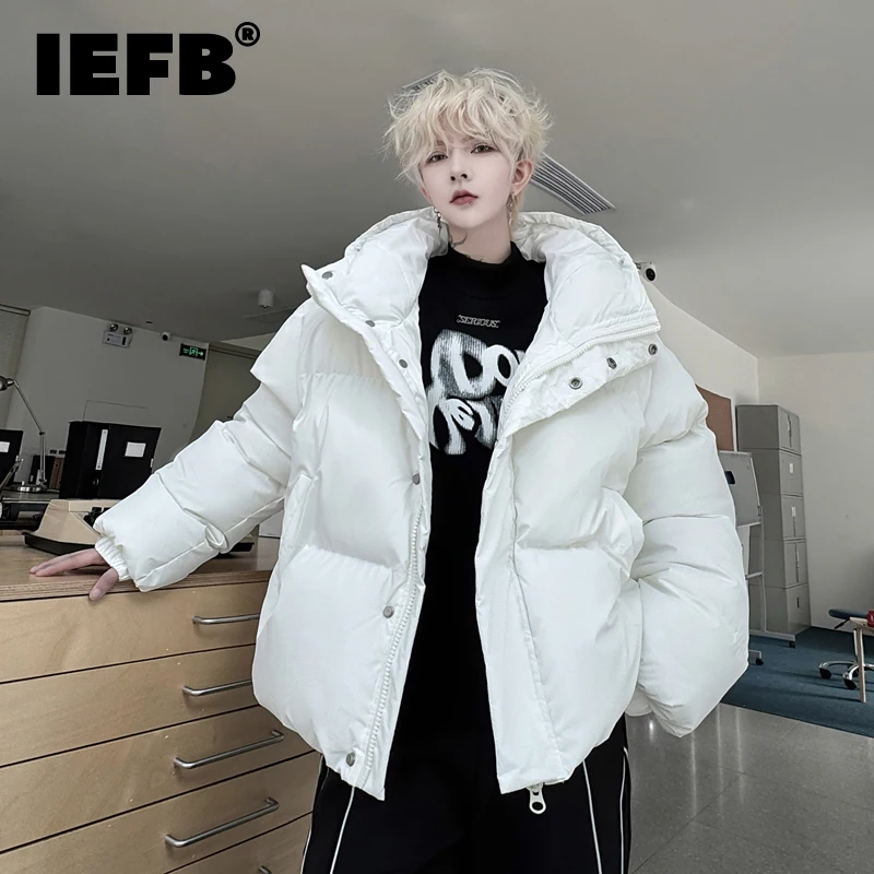 IEFB Winter Men's Padded Coats Hooded Solid Color Single Breasted Thickened Casual Drawstring Loose Male Cotton Jackets 9C8631