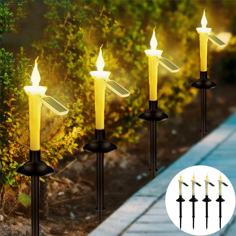 4/2PCS LED Solar Candle Dual-purpose Light Long Candle with Candlesticks Outdoor Waterproof Garden Lawn Decorative Lights