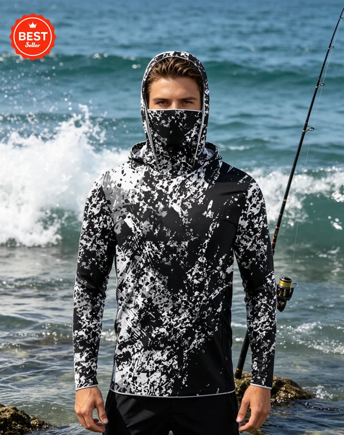

Fishing Shirts Long Sleeve Hoodie UPF 50+ T-shirt Tops Sun Protection Jersey Men's Face Mask Fishing Clothes