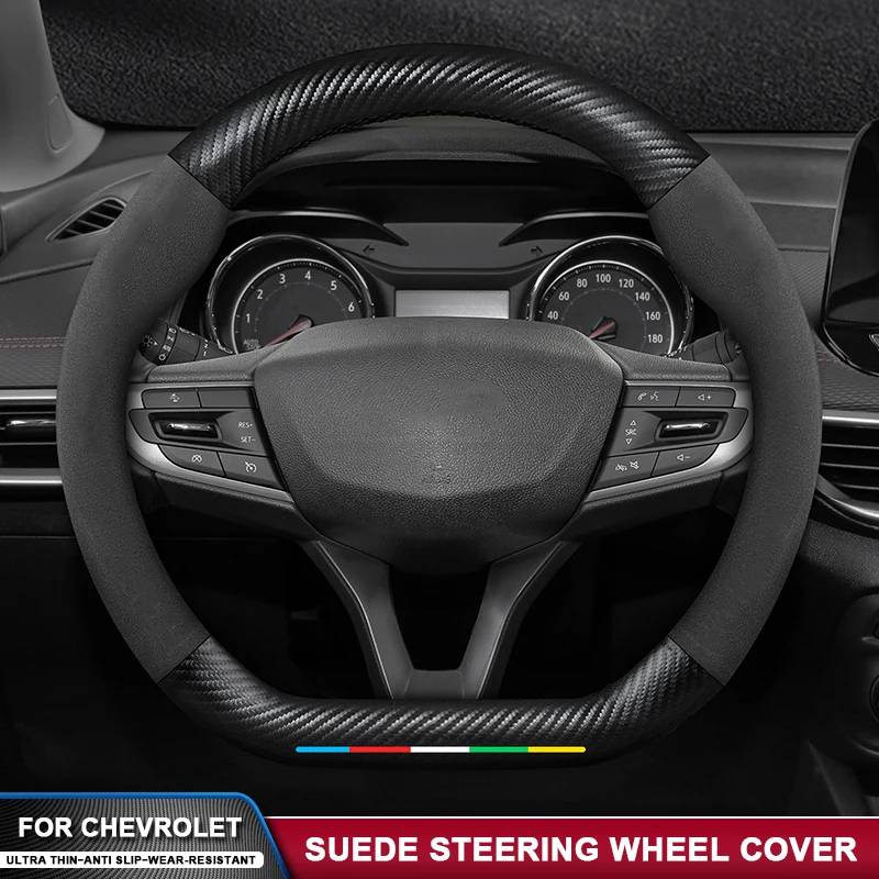 

Car Carbon Fiber Suede Steering Wheel Cover For Chevrolet Cruze Bolt Aveo Spark Silverado Onix capti Cavalier Colorado Lacetti