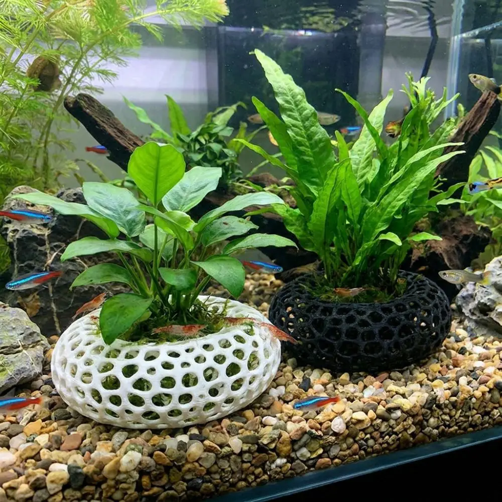 3D Printed Fish Shrimp Hiding Cave Wide-View Plastic Breeding Shelter Moss Ball Holder Porous Structure Fish Resting Place