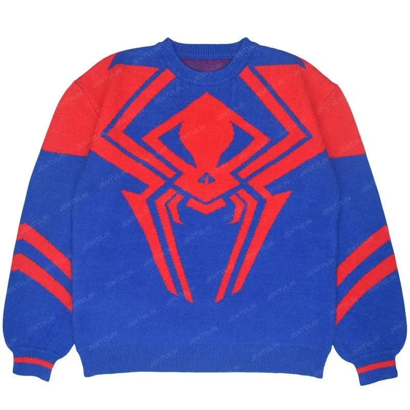 Aesthetics Spider web Knitted Sweater Gothic Pullover Long sleeve Harajuku Blue Trend Sweatshirt Women Loose Street Oversize Top