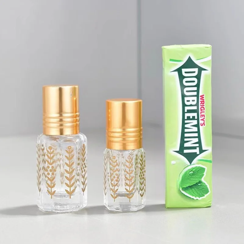 3/6/12ml Transparent Roller Bottle Sample Dispenser Empty Glass Bottle Gold Wheat Pattern Essential Oil Perfume Travel Portab...