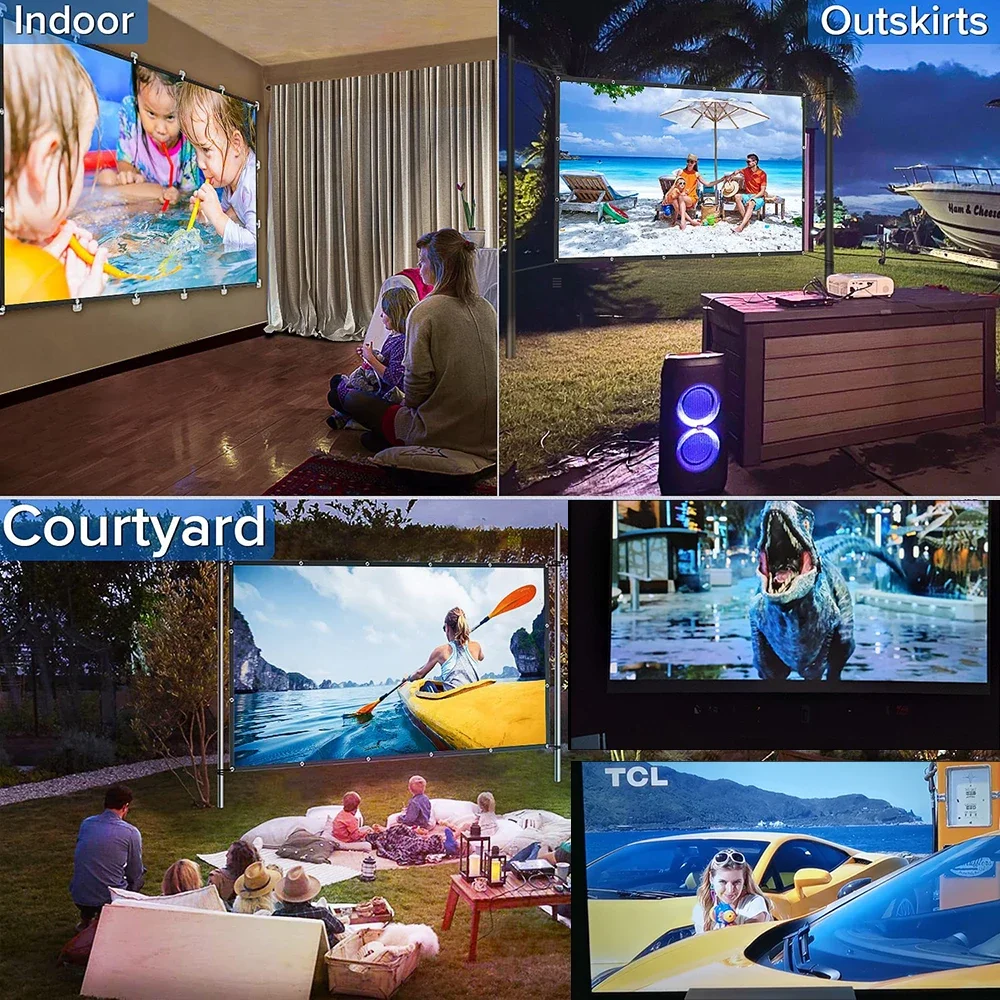 Projector Screen 16:9 High Brightness Reflective Foldable White Grid Anti Light Curtain 100 120 133 150 Inch HD for Home Outdoor