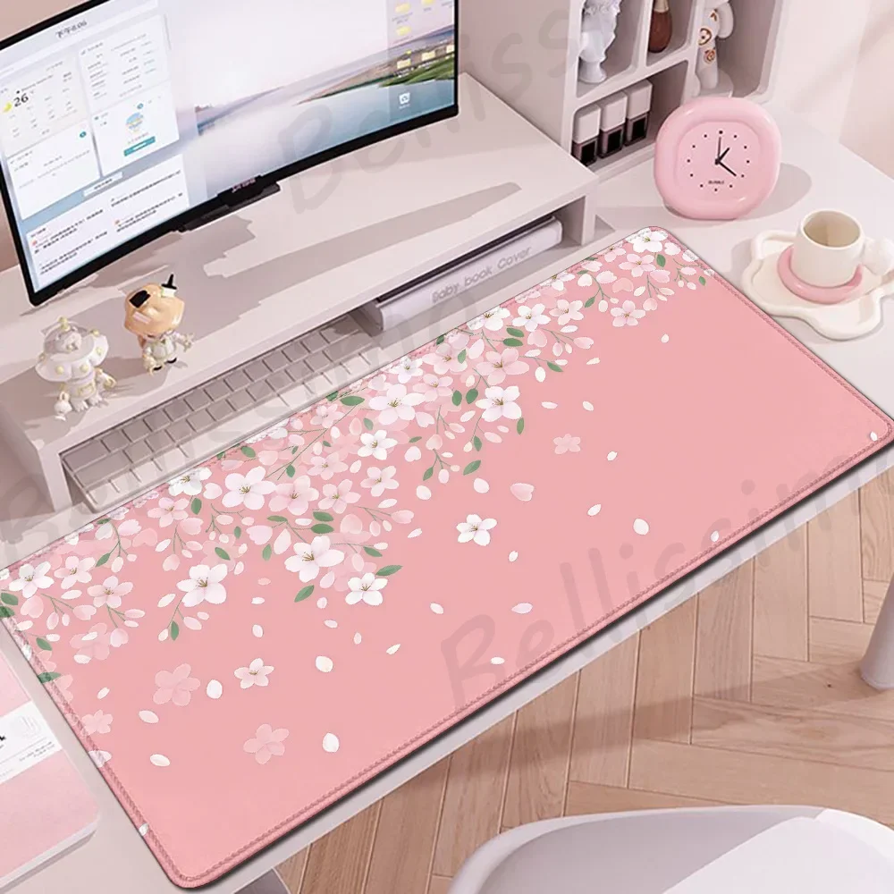 

Cherry Blossoms Desk Mat Natural Rubber Pink Flower Mouse Pad Large Game Playmat E-Spirts Mousepad XXL Keyboard Mat For Ladies