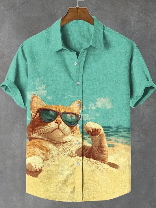 

Men's Retro Cartoon Anime Cat Theme Short Sleeve Shirt Short Sleeve Tops Fashion Casual Vacation Streetwear Summer Men's Shirts