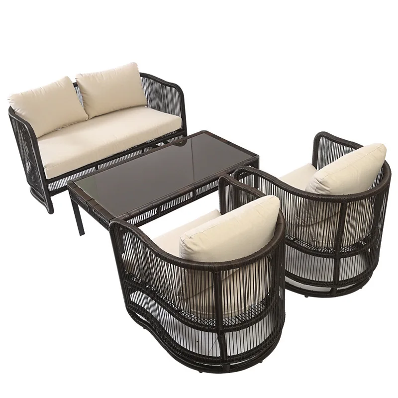 

Outdoor rattan chair sofa terrace sun room rattan sofa coffee table combination outdoor courtyard
