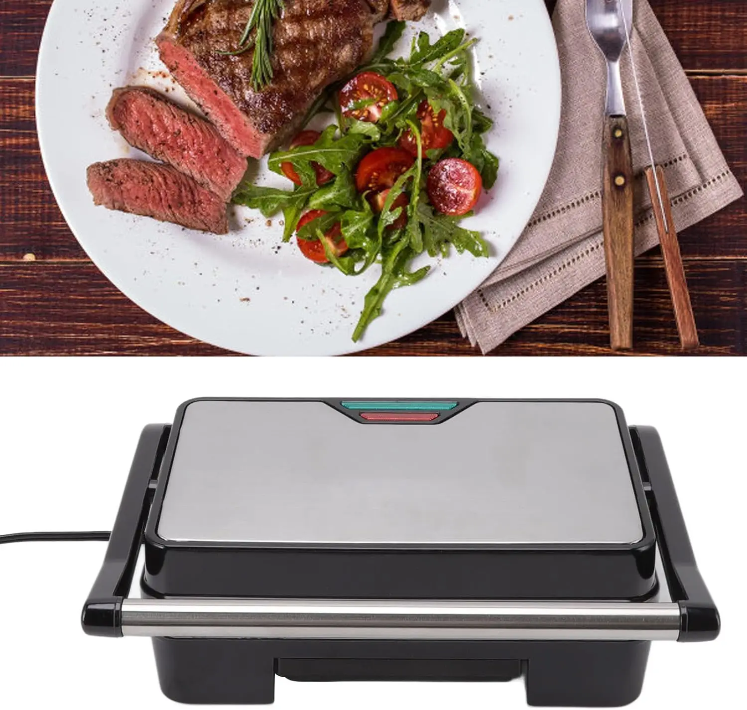 パニーニプレスグリル 850 ワット両面加熱ノンスティック朝食サンドイッチメーカーキッチン用米国 110V