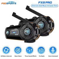 2pcs Fodsports FX8 Pro Motorcycle Helmet Intercom Bluetooth Headset Interphone,10 Riders 2000M,FM Radio,Music Share, Dual Chip