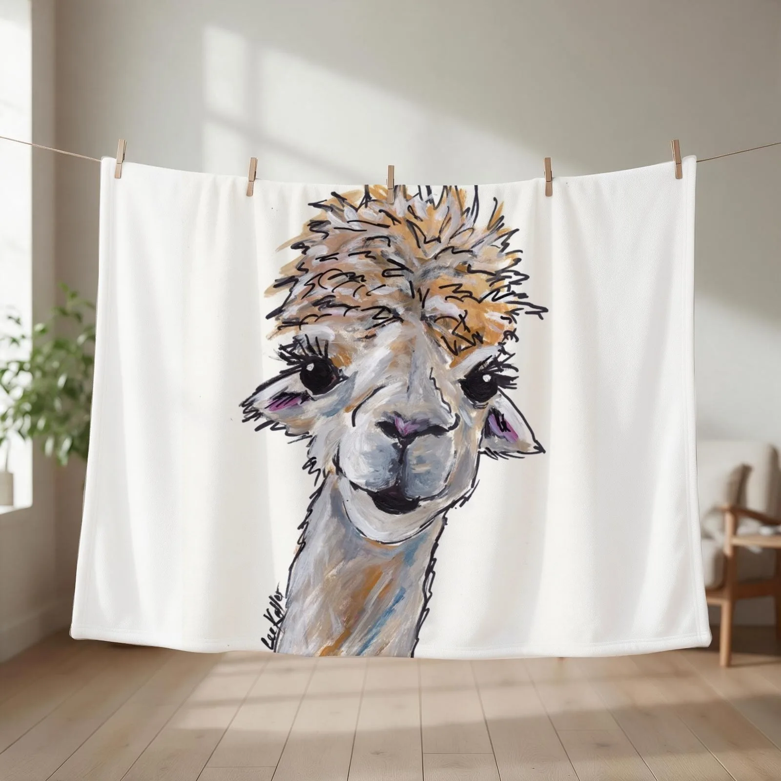Cute Alpaca Art, Angel Throw Blanket couch cozy soft plush fuzzy picnic outdoor blanket