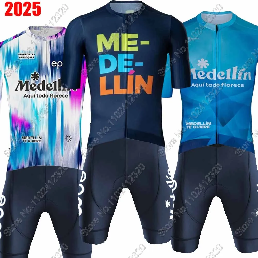 

Medellín 2025 Team Cycling Jersey Set Summer EPM-Clolmbia Clothing Men Short Sleeve Kit Road Bike Shirts Bicycle Bib Shorts MTB