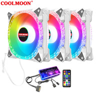 COOLMOON AS2 120mm PC Computer Case Fan RGB Cooler Heatsink 12cm Aura Sync Silent Cooling Fan 6PIN Rainbow Music ARGB Controller