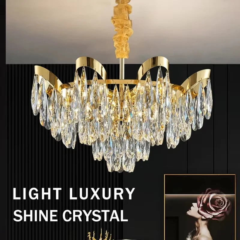 

Gold Crystal Chandelier For Living Room Creative Hanging Lamp Led Home Decoration Indoor Lighting Luxury Bedroom Cristal Lustre