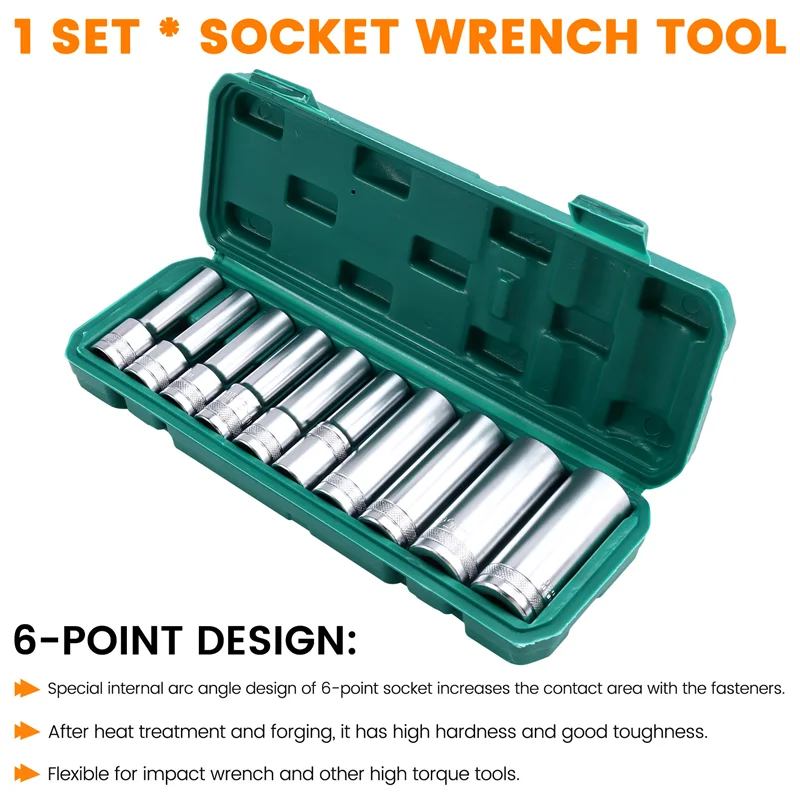 6-Point Impact Socket Set Impact Socket Set Socket Wrench Tool Outer Hexagonal Sleeve Set Socket Wrench-BAAX