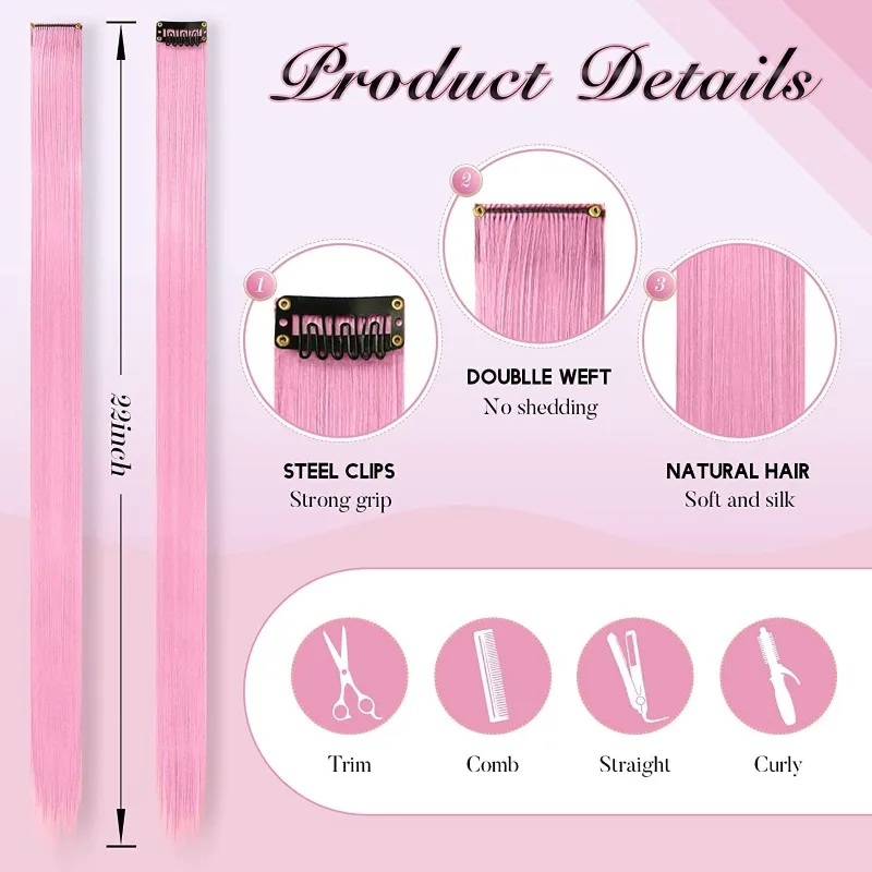 10 個 22 インチ カラフルな合成ヘアピース ストレート クリップイン 目に見えないクリップ 耳の毛エクステンション 女性用 デイリーコスプレ用