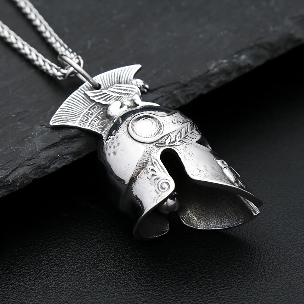 Classic Vintage Greek Spartan Helmet Pendant Necklace For Men Stainless Steel Warrior Mask Bell Necklaces Amulet Jewelry Gifts