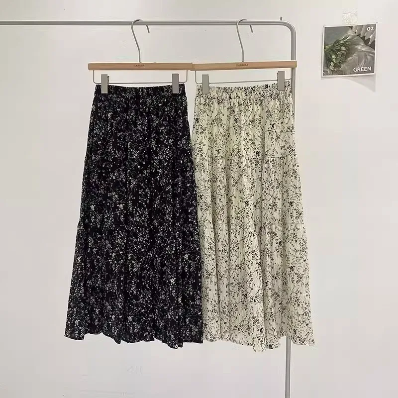 Faldas plisadas con estampado Floral para mujer, ropa de moda francesa, línea A, informal, suelta, para diario, primavera y verano