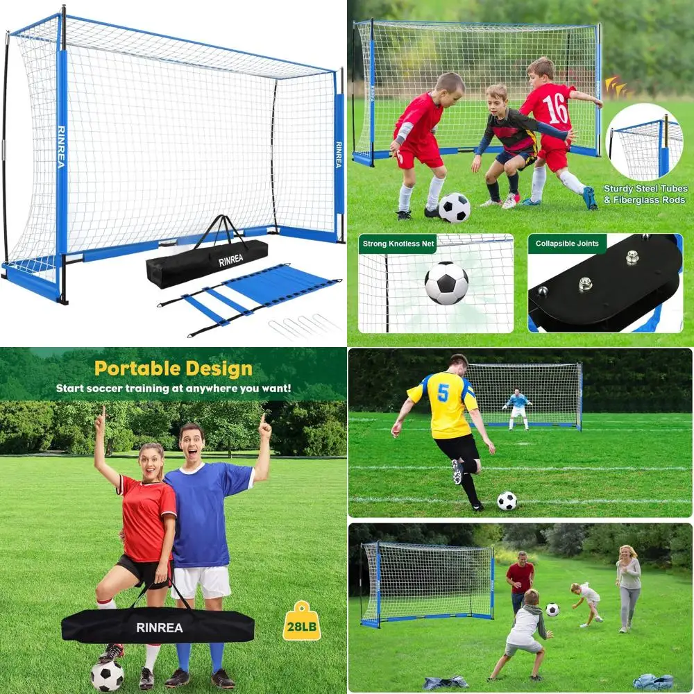 

Компактные футбольные ворота с складной сеткой и металлическим основанием, простой в сборке тренировочный комплект, включая сумку для переноски, лестницу для координации движений и тренажер для отработки ударов.