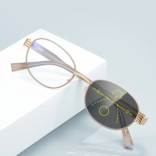 Imagen 2 del producto VICKI, gafas ovaladas de Metal a la moda para mujer, gafas antiluz azul, prescripción personalizable, fotocromismo multifocal PFD3159