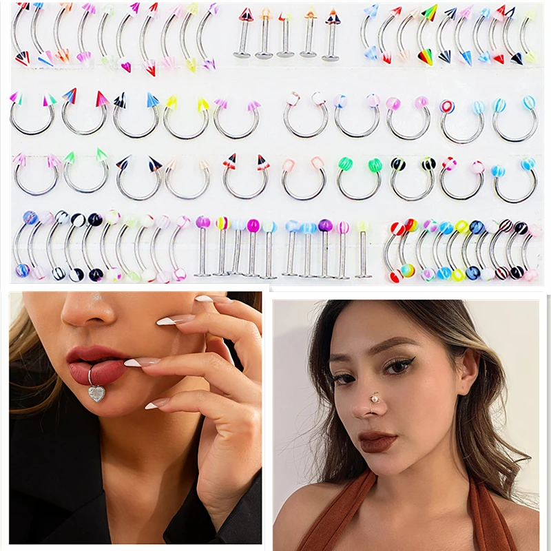 72pcs/lot Stainless Steel Nose Rings Hoop Septum Rings Body Clips Hoop Earring For Women Men Cartilage Piercing Body Jewelry