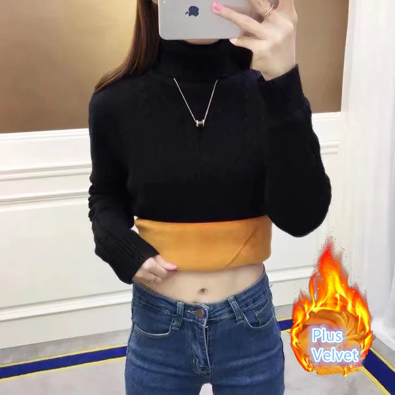 Fdfklak-سترة نسائية محبوكة بياقة دائرية وأكمام طويلة ، بلوفر أحادي اللون قاع ، سترة غير رسمية من الصوف المبطن ، خريف