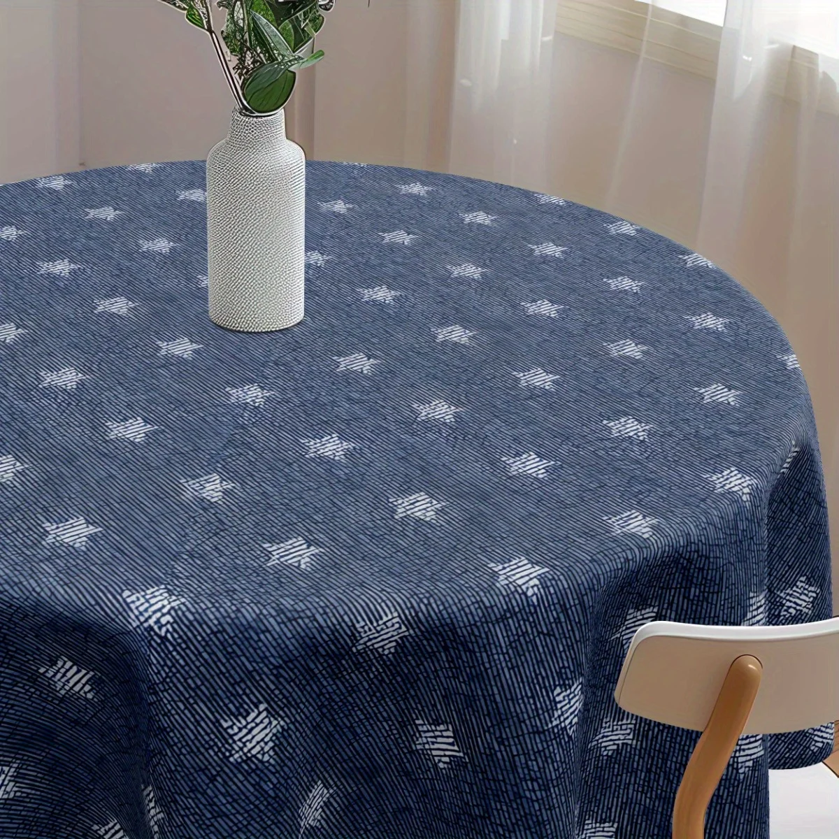 Round denim star-shaped pattern tablecloth - Farmhouse style decorative polyester