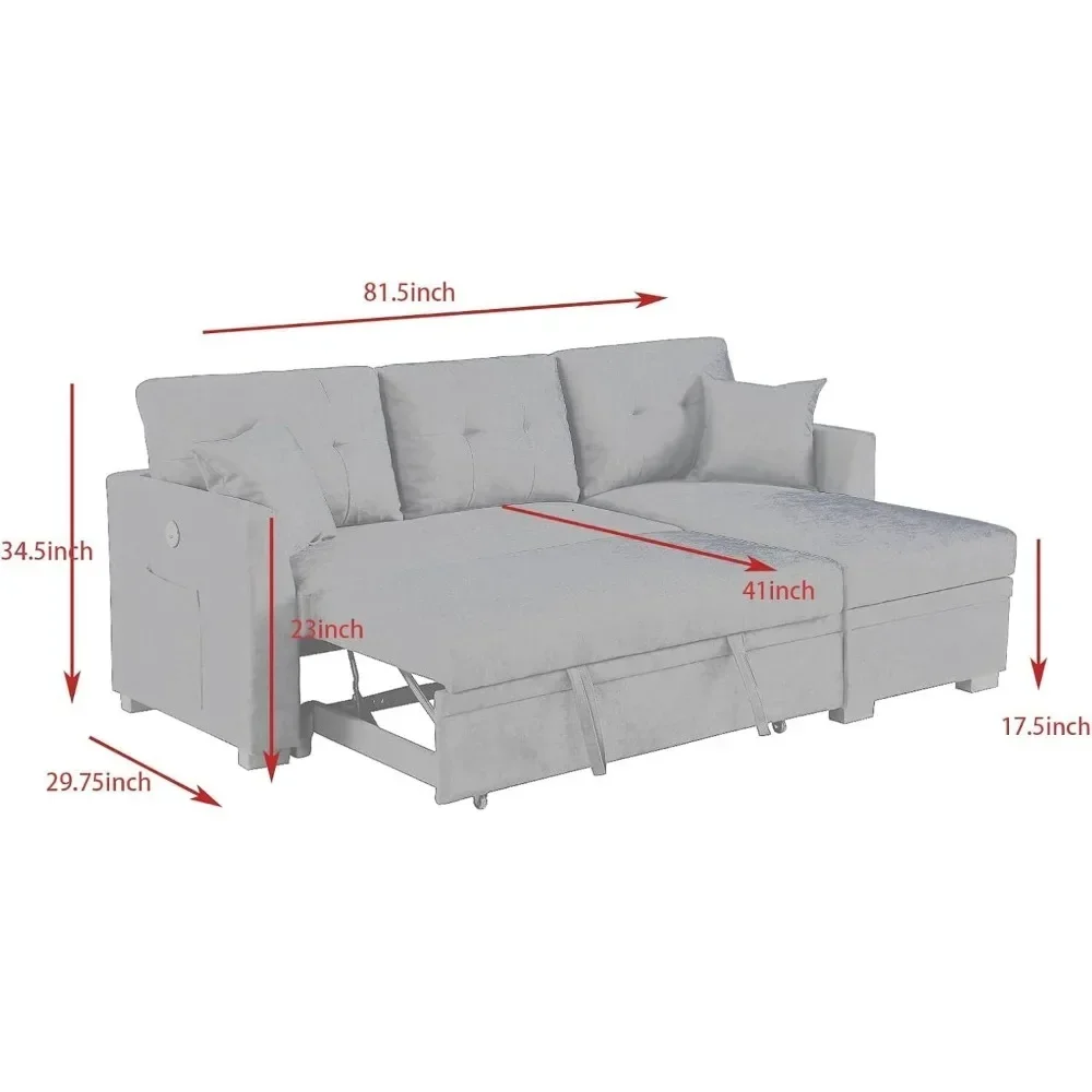 Convertible Sectional Sofa with Storage Chaise Pull Out Sleeper Bed Upholstered Corner Couch Lounge 3-Seater L Shaped Sofa