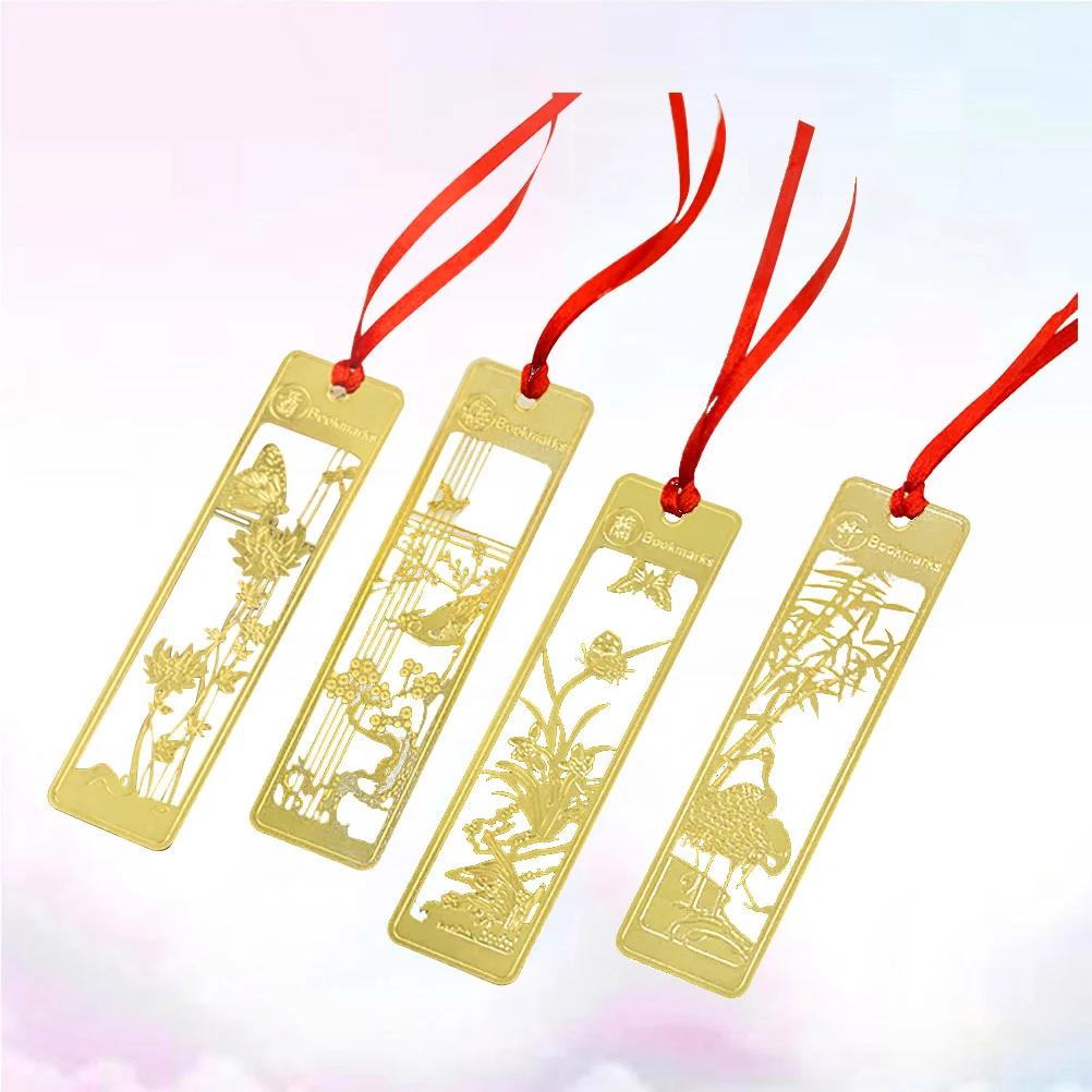 

4 Pcs Bookmarks Hollow Clips Vintage Page Marker Metal Planner Fine Golden Plant