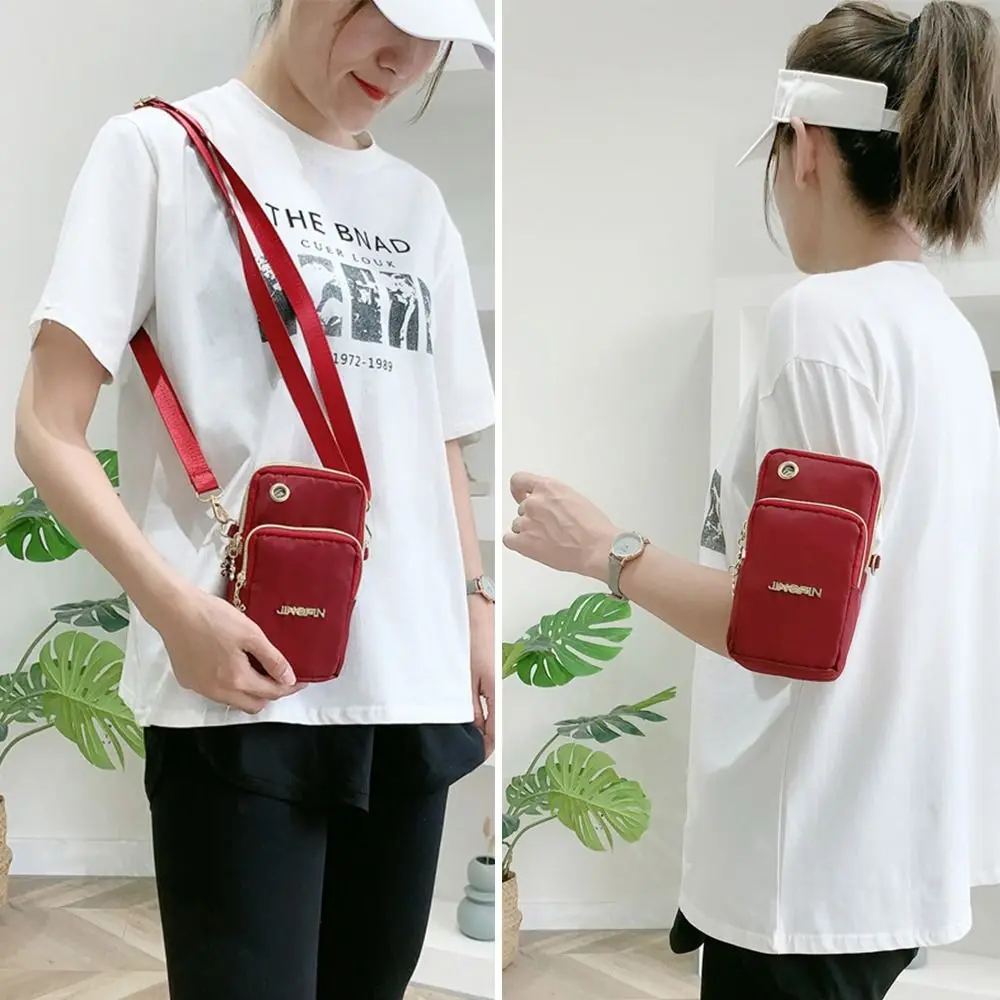 New Mobile Phone Crossbody Bags Women Fashion Shoulder Bag Cell Phone Pouch With Headphone Plug 3 Layer Wallet Sports Arm Bag