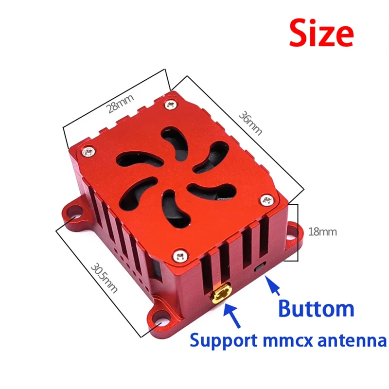 5.8G 48CH VTX Video Transmitter CNC shell with Fan  1.6W Adjustable FPV High Power Wide voltage 2-6S Heat Dissipation Structure