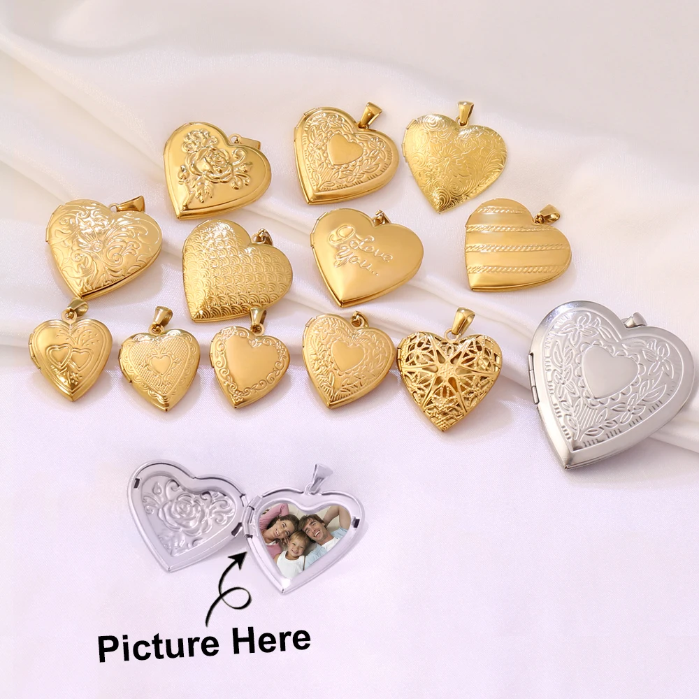 2 Stück Edelstahl Fotorahmen Medaillon Anhänger Herz zu öffnendes Medaillon Foto Medaillon Rahmen Charms für Schmuckherstellung Zubehör