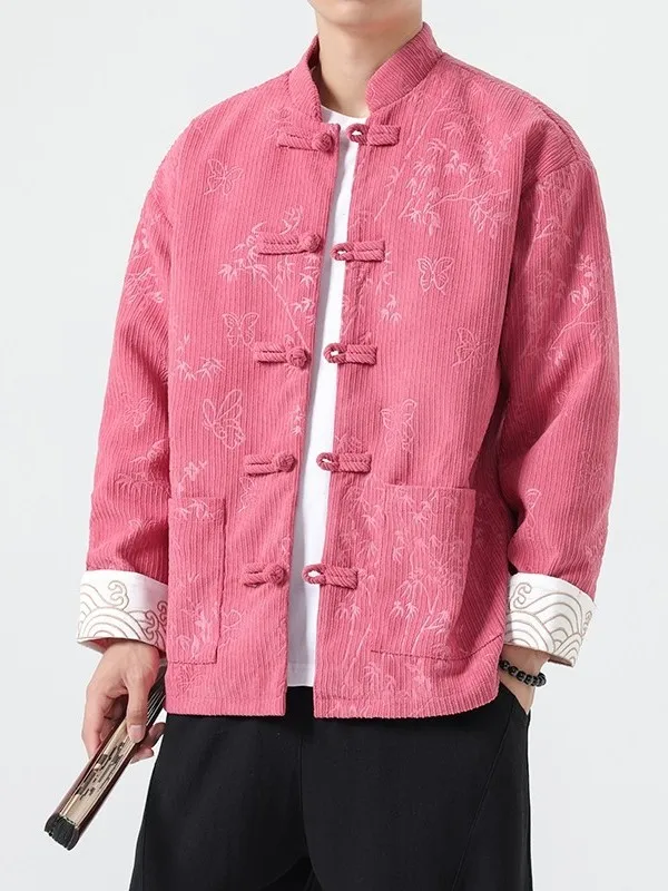 New Autumn Chinese Sle Couple Tang Suit Men's Women's Loose Velvet Jaet Outerwear Zhongan Coat Red Warmth Faion