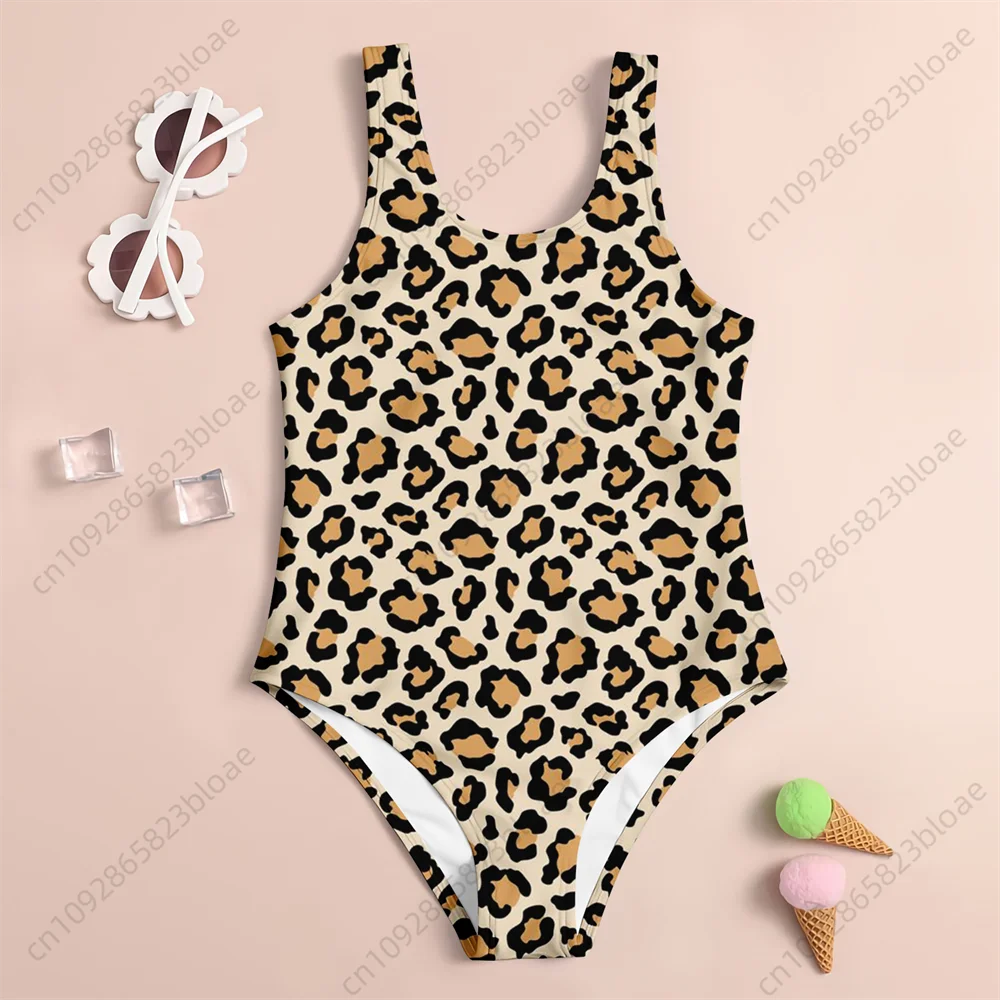 Miniso 3-14 Y Girls Children's One-piece Swimsuit 3d Leopard Printed Girls Swimsuit Leisure Vacation Kids Beach Clothes Swimwear