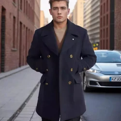 New Men's Clothing British Men's Mid to Long Length Long Sleeved Woolen Coat Jacket