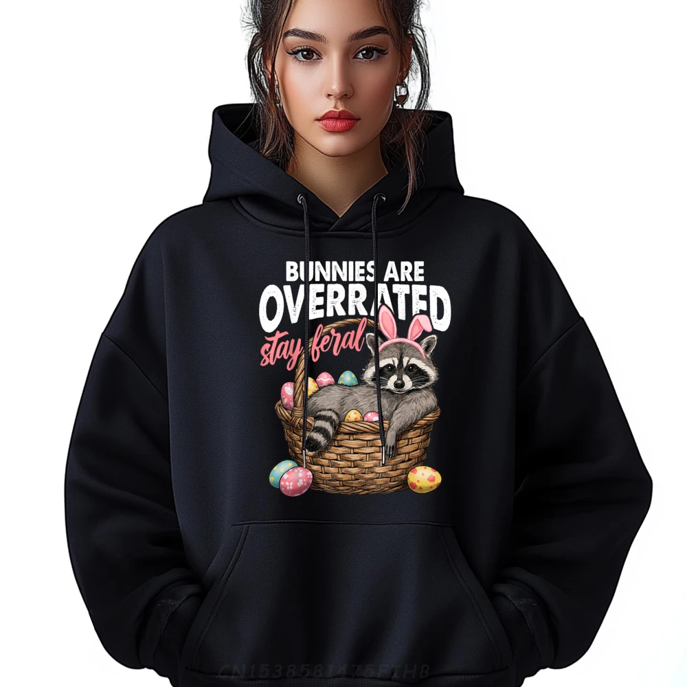 

Men Special Street Hoodies Round Neck Valentine Day Hoodies Funny Long Sleeve Bunnies Are Overrated Stay Feral Hoodies