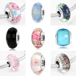 925 Sterling Silver Flower Black Murano Glass Beads Butterfly Stars Shining Charms for Original Bracelets Fine DIY Jewelry