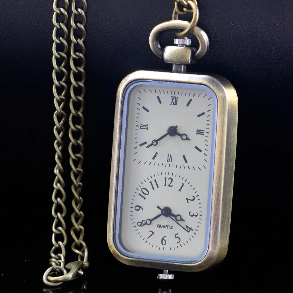 Montres de poche rectangulaires au Design bilingue, Vintage, chiffres romains arabes, pendentif, Quartz, Fob, horloge cadeau