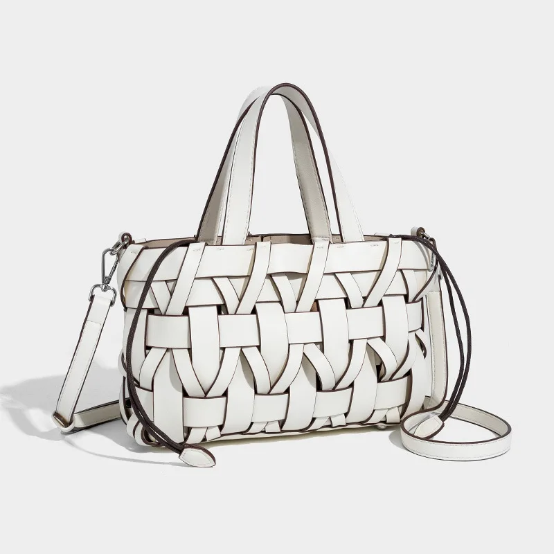 

Fashionable Soft Leather Bucket Bag Women's Handbag Woven Hollow out Design Single Shoulder Crossbody Trendy New 2025
