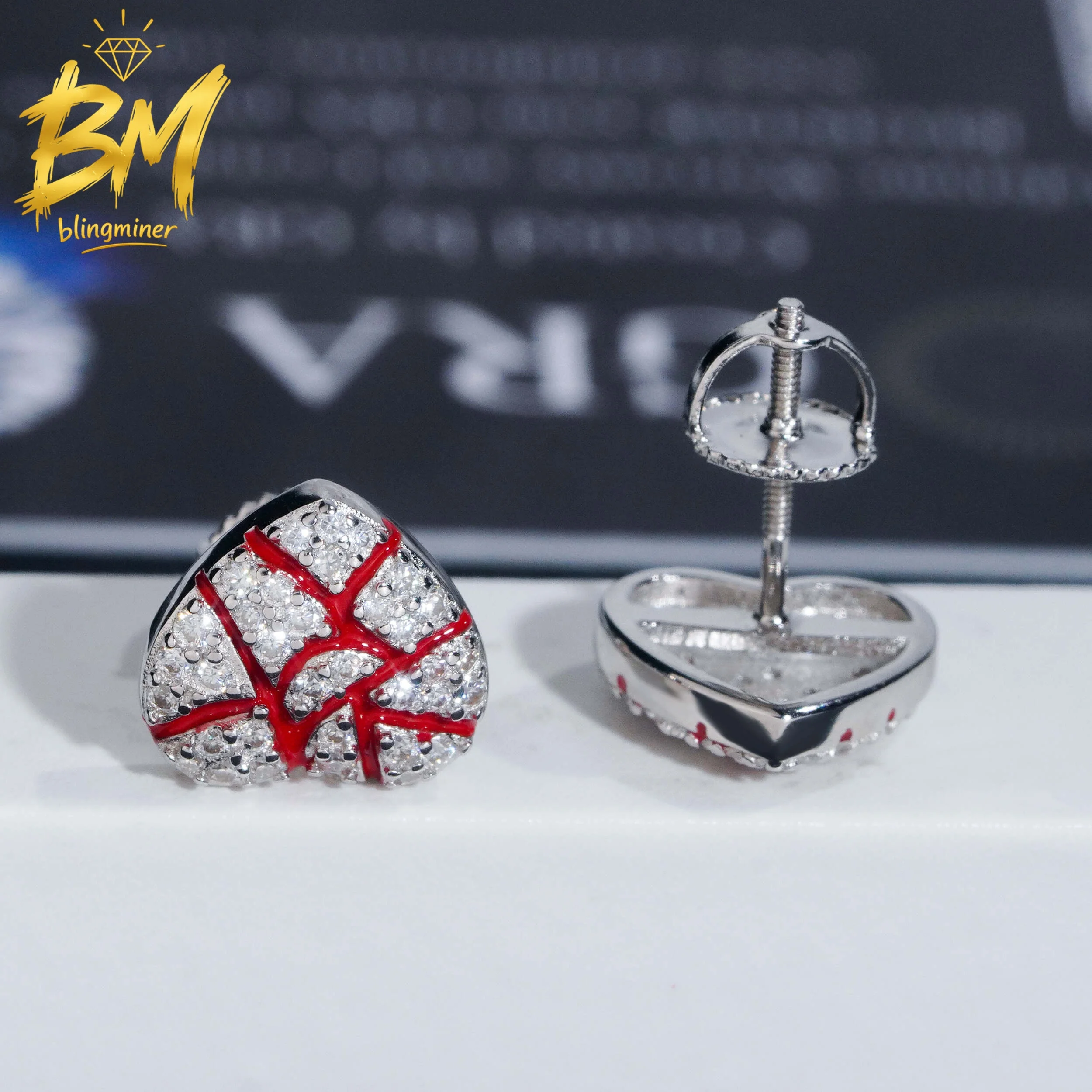 Blingminer Broke Heart Shape VVS Moissanite Earrings For Men Women S925 Silver Ear Studs Pass Diamonds Tester GRA Free Shipping