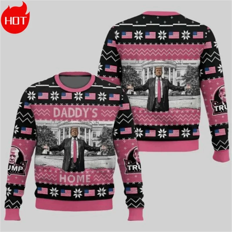 2025 New Men's Kid Tops Retro 3D Print Supports Trump Sportswear Fun Christmas Trump Never Give Up Ugly Shape Charity Streetwear