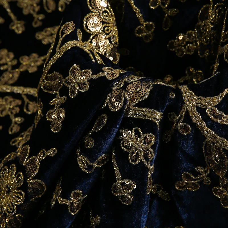 

New sequin lace embroidered floral velvet fabric with gold thread embroidery for wedding dresses evening gowns women's clothing