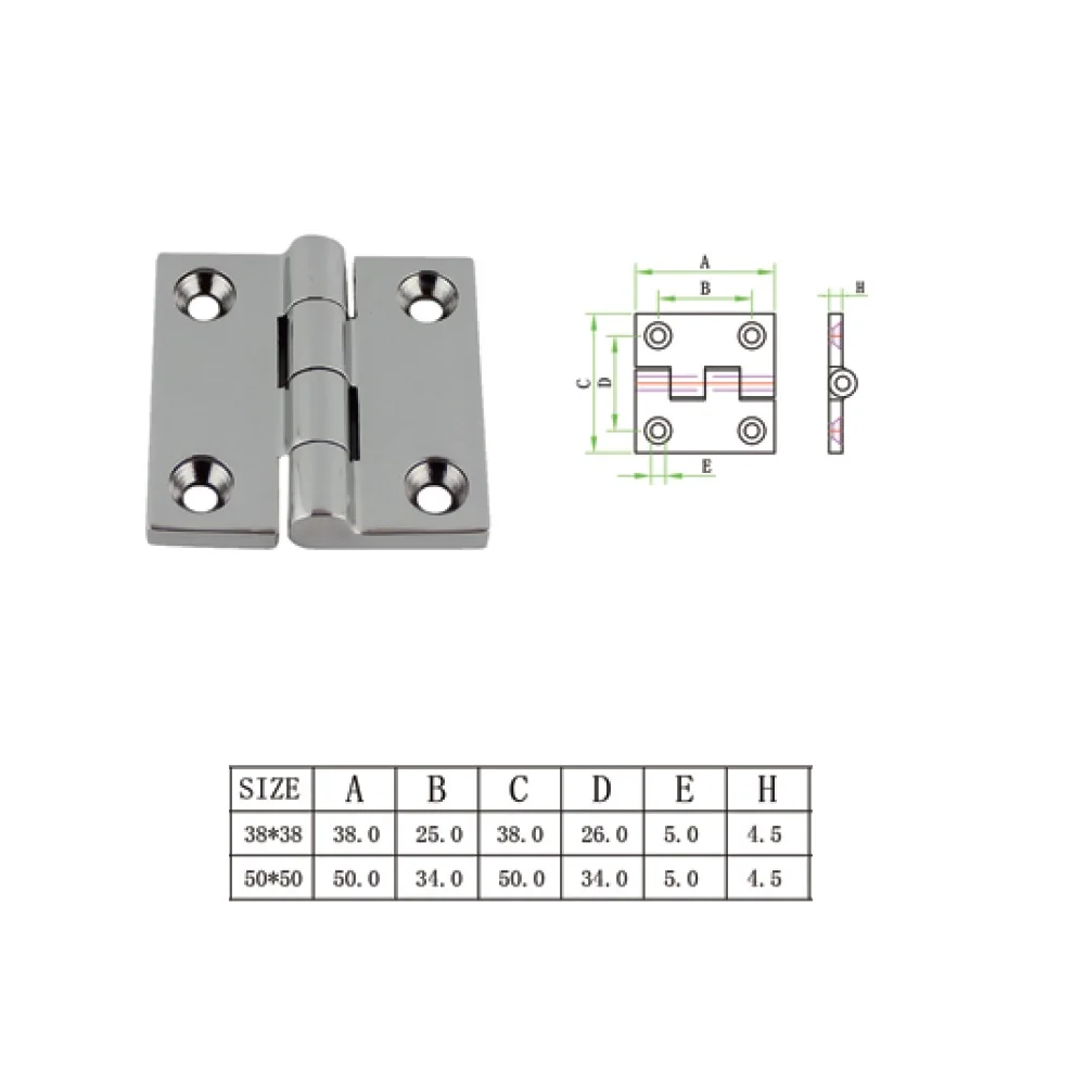 2PCS Hinge With 4 Holes 316 Stainless Steel Butt 38mm 50mm Mirror Polish Heavy Duty Marine Boat Hardware Hinges