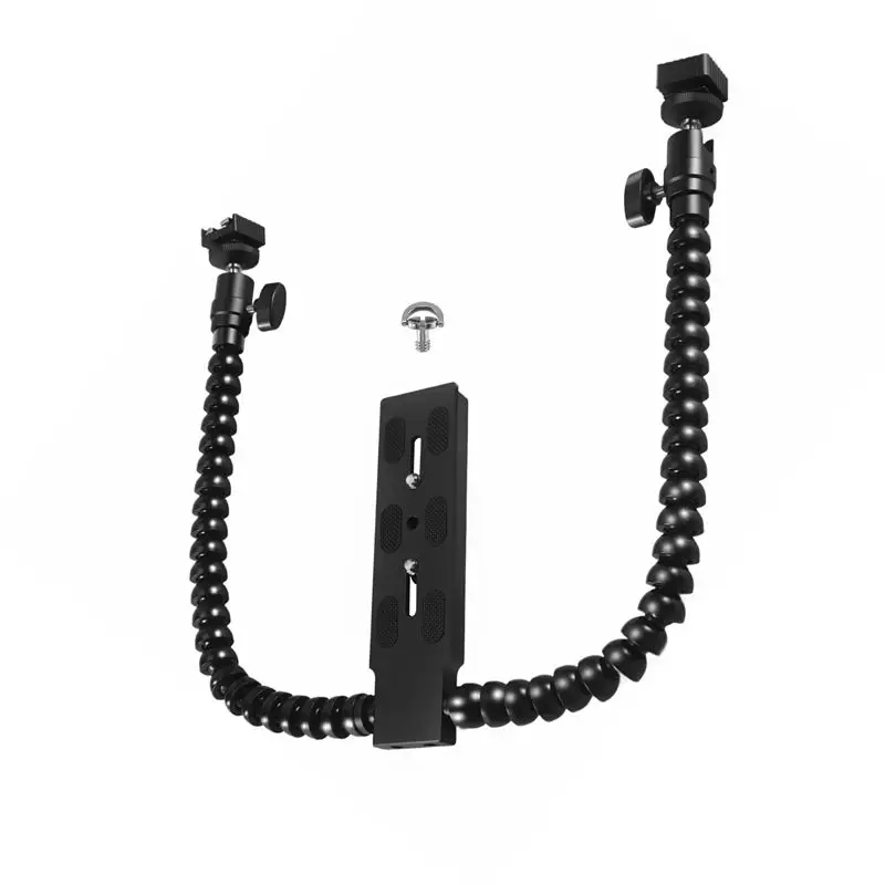 

A52T New Flexible Dual Hot Shoe Flash Bracket Mount Holder For Canon Nikon Pentax Macro Shot Camera Accessories