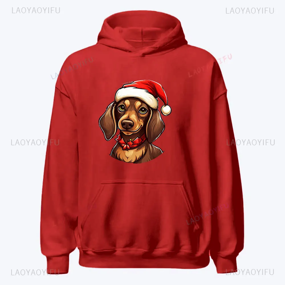 Dachshund Christmas Graphic Hoodie December Christmas Men's December Long Sleeve Hoodie Cartoon Dog Print Gift Men's Hoodies