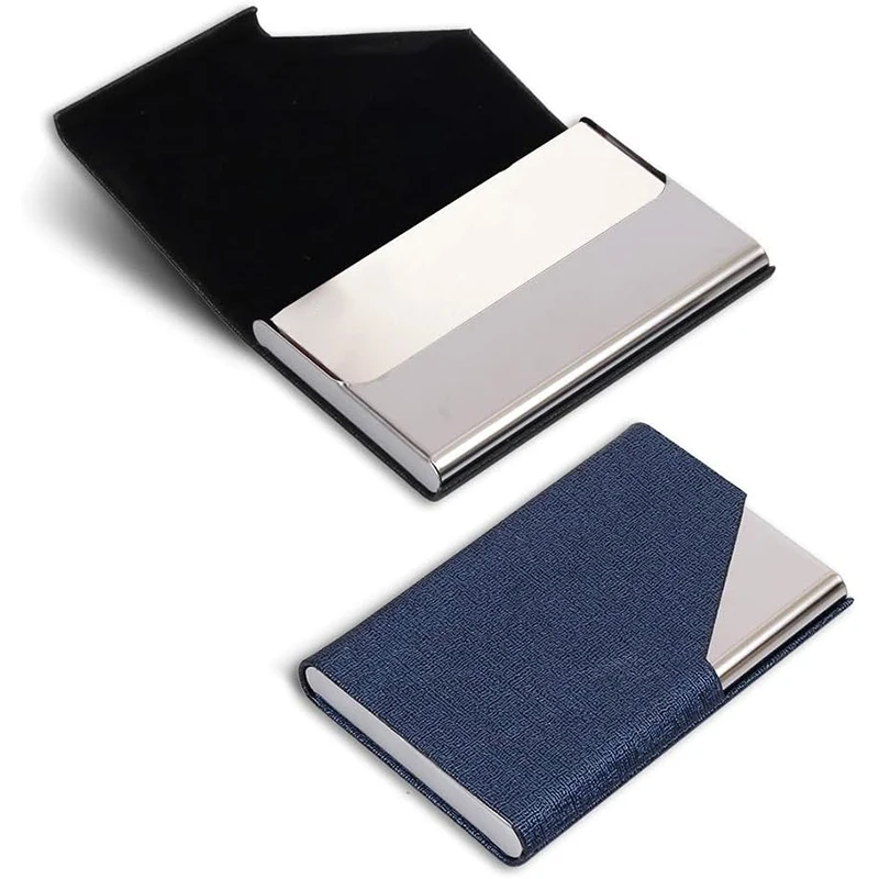 

Business Card Holder with Magnetic PU Leather Stainless Steel Business Card Case ID Name Card Case for Men Women Office 95*63mm