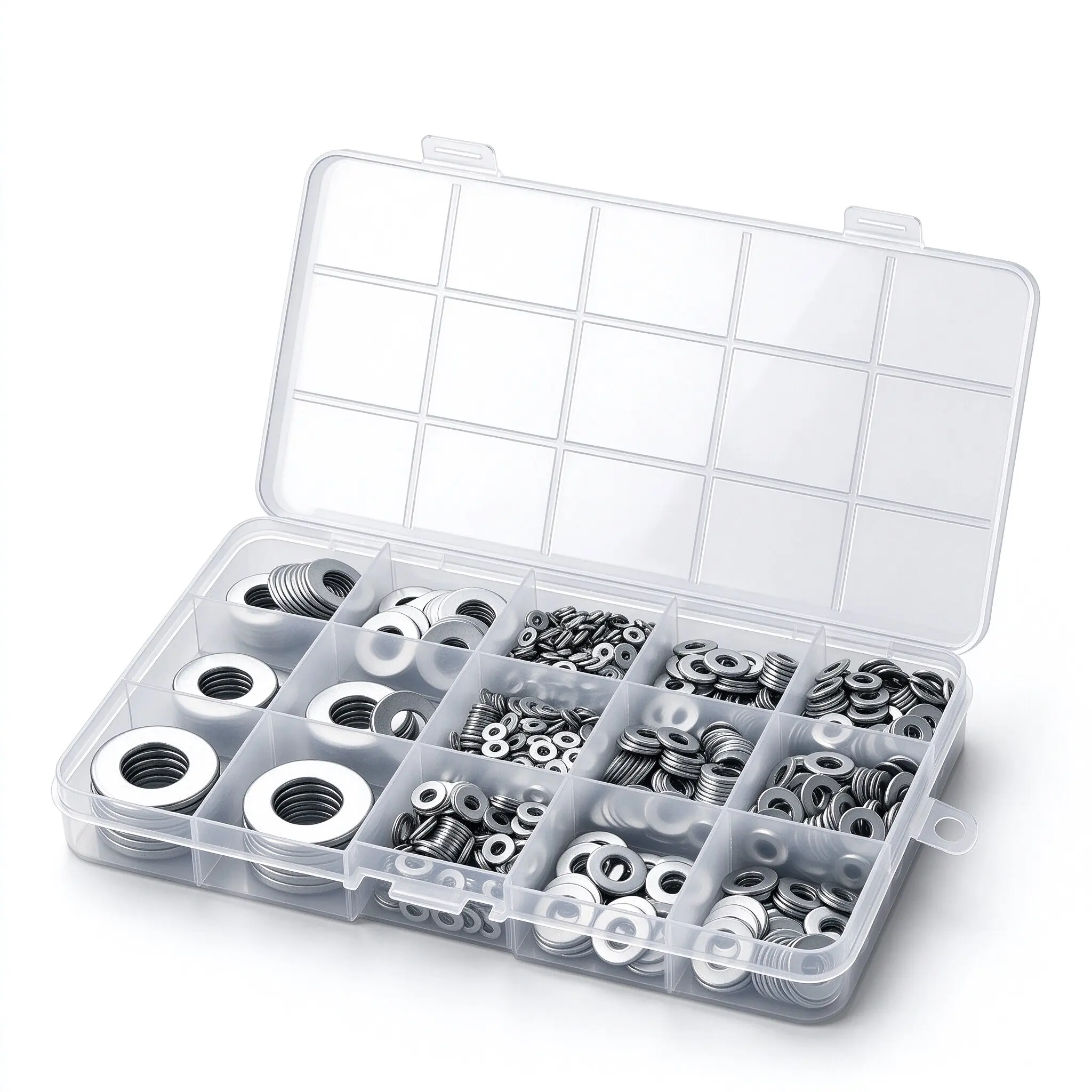 1250PCS Flat Washer Kit, Zinc Plated Steel Flat Washers M2-M12 Assortment Set with Case for Hardware Repair