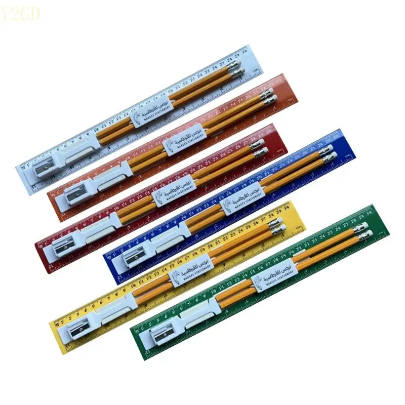 Y2GD 5 Sets All-in-One 30cm Ruler with Pencil Sharpener and Writing Supplies