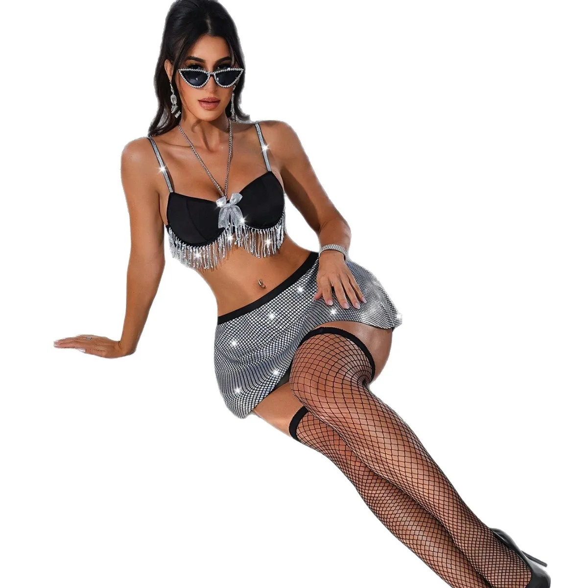 

Оптовый комплект женского сексуального белья из двух предметов: стильная мини-юбка и костюм для взрослых для ночных клубов и косплея